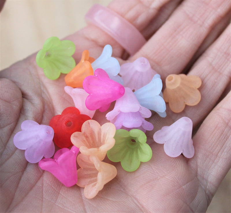 14x10mm Frosted Acrylic Lily Flower Bead Caps ~ Mixed Colours ~ Pack of 20