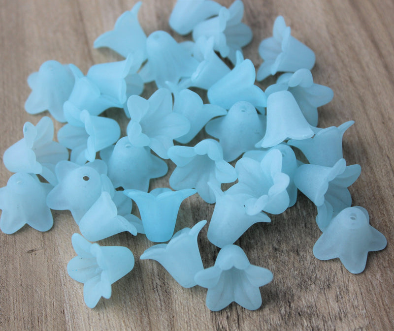 10 x Lt. Blue Lily Frosted Acrylic Bead Caps ~ 17.5x12mm