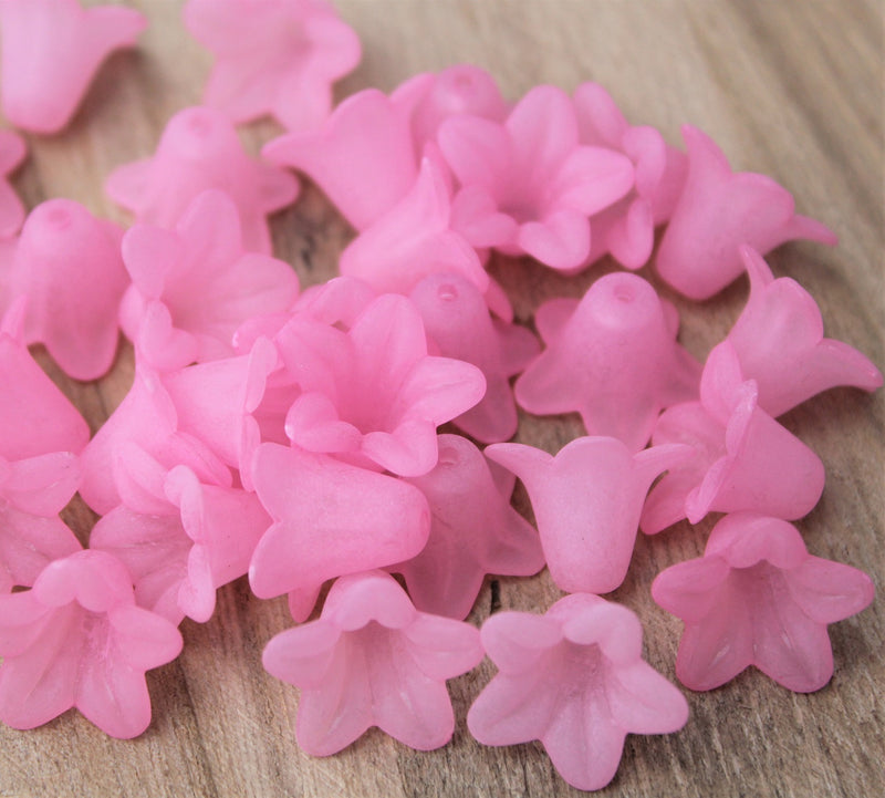 10 x Pink Lily Frosted Acrylic Bead Caps ~ 17.5x12mm