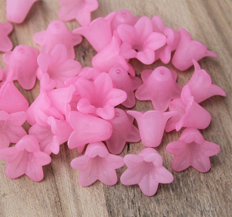 10 x Pink Lily Frosted Acrylic Bead Caps ~ 17.5x12mm