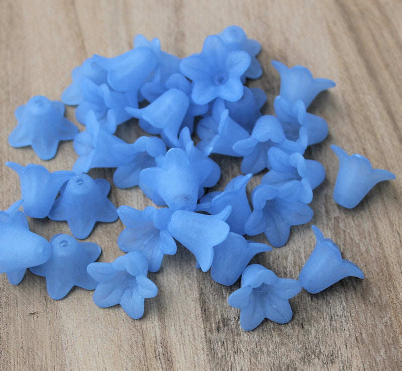 10 x Lt. Cornflower Blue Lily Frosted Acrylic Bead Caps ~ 17.5x12mm
