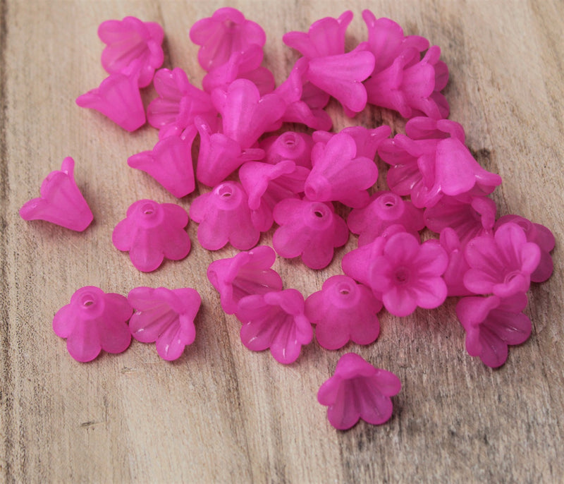 14x10mm Frosted Acrylic Lily Flower Bead Caps ~ Dark Pink ~ Pack of 20