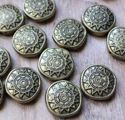 20x6mm Antique Gold Colour Coin Shape Star Design Acrylic Beads ~ Pack of 5