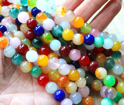10mm Round Natural Dyed Jade Beads ~ Mixed Colours ~ approx. 35 beads / string