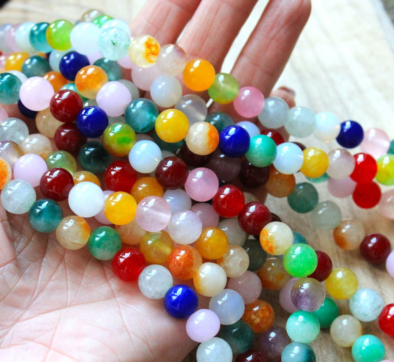 10mm Round Natural Dyed Jade Beads ~ Mixed Colours ~ approx. 35 beads / string
