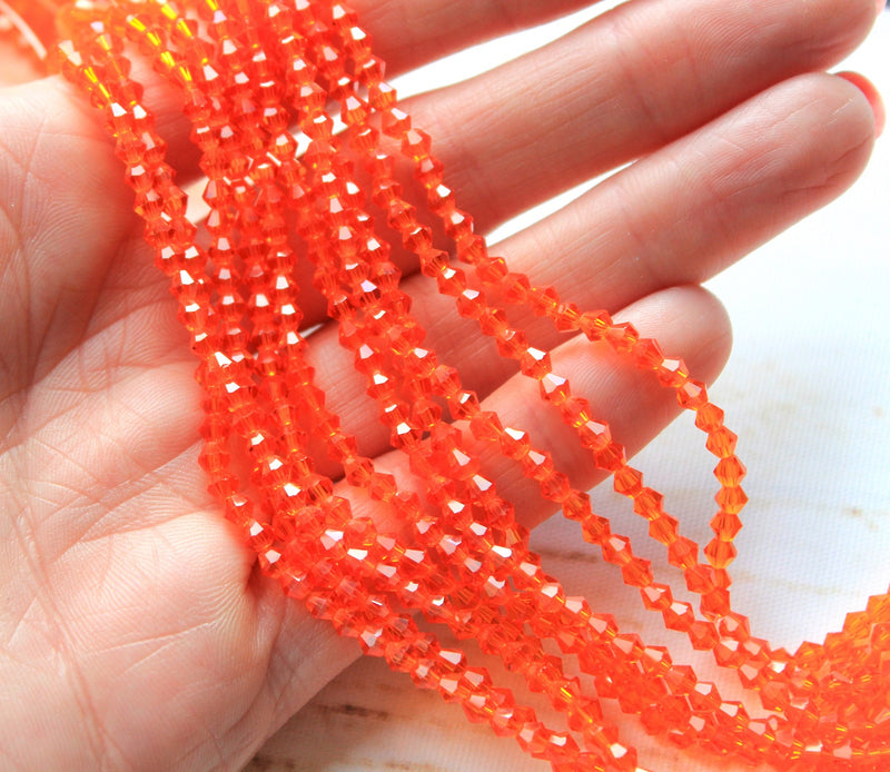 3mm Glass Bicones ~ approx. 120 Beads / String ~ Orange