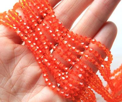 3mm Glass Bicones ~ approx. 120 Beads / String ~ Orange
