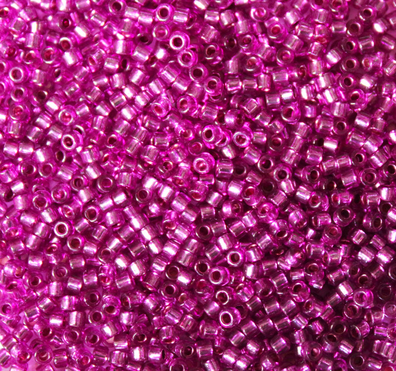 2x1.5mm Cylinder Seed Beads ~ Silver Lined Magenta ~ 5g