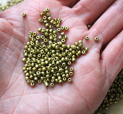 2mm Seed Beads ~ 20g ~ Matte Metallic Old Gold