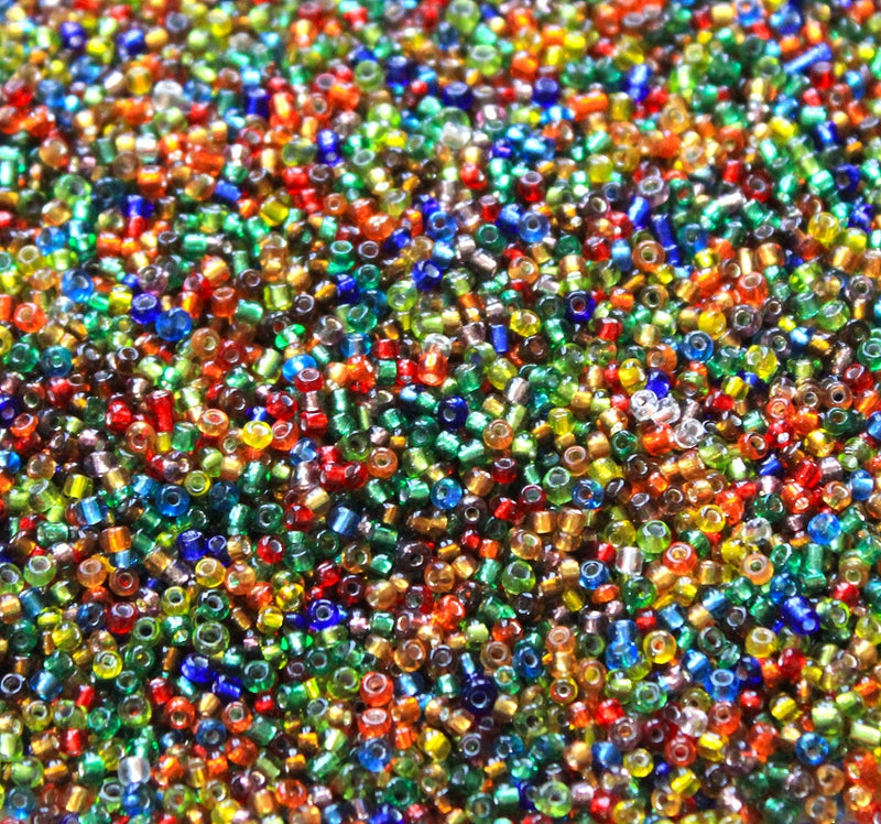 2mm Silver Lined Glass Seed Beads ~ 20g ~ Mixed Colours