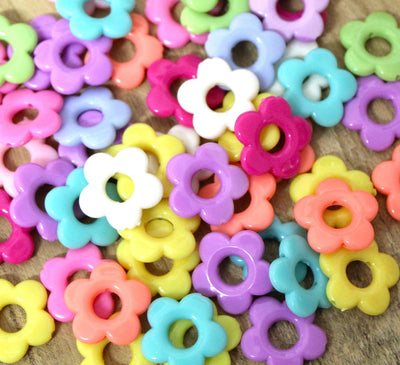 20mm Acrylic Flower Beads ~ Mixed Opaque Colours ~ Pack of 30