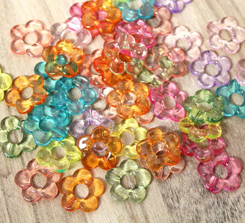 20mm Acrylic Flower Beads ~ Mixed Transparent Colours ~ Pack of 30