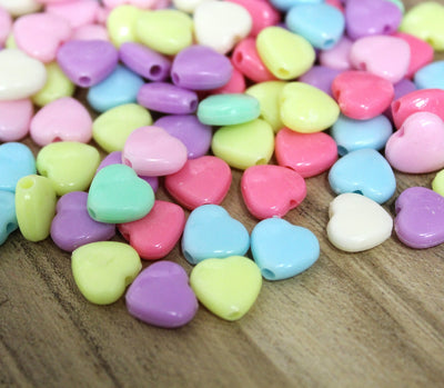 11mm Acrylic Heart Beads ~ Mixed Colours ~ Pack of 40
