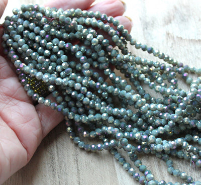 4mm Round Faceted Glass Beads ~ Electroplated Opaque Grey ~ approx. 95 beads/string