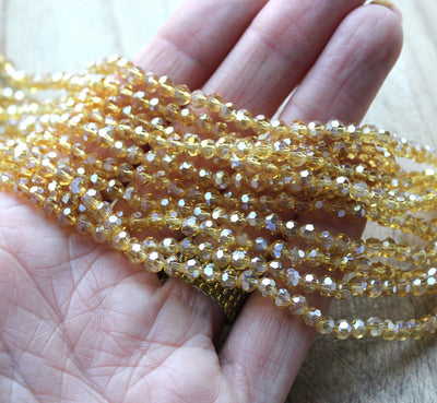 4mm Round Faceted Crystal Glass Beads ~ Lustred Gold ~ approx. 100 beads/string