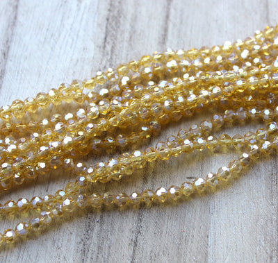 4mm Round Faceted Crystal Glass Beads ~ Lustred Gold ~ approx. 100 beads/string