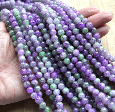 8mm Round Spray Painted Crackle Pattern Glass Beads ~ Purple ~ approx. 100 beads/string