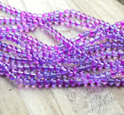 6mm Round Spray Painted Glass Beads ~ Violet and Fuchsia ~ approx. 65 beads / string