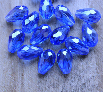 The Bead Store 15x10mm Faceted Crystal Glass Drop Beads Lustred Light Sapphire