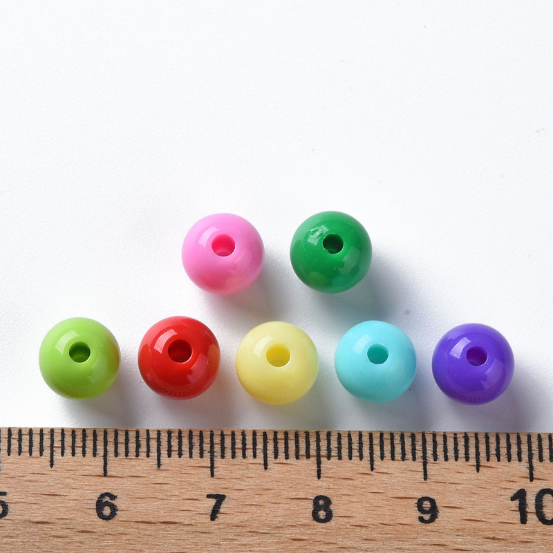8mm Round Acrylic Beads ~ Mixed Opaque Colours ~ 50 Beads