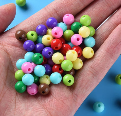 8mm Round Acrylic Beads ~ Mixed Opaque Colours ~ 50 Beads