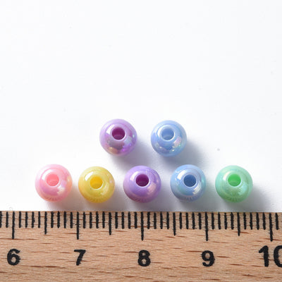 6mm Round Acrylic Beads ~ Opaque Lustred Pastel Colours Mix ~ 100 Beads
