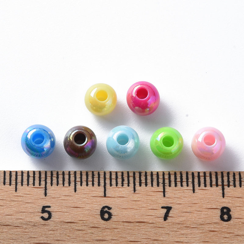 6mm Round Acrylic Beads ~ Opaque Lustred Bright Colours Mix ~ 100 Beads