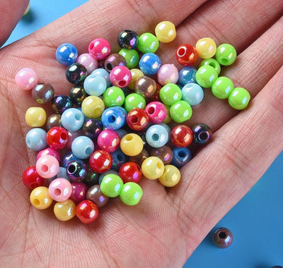 6mm Round Acrylic Beads ~ Opaque Lustred Bright Colours Mix ~ 100 Beads