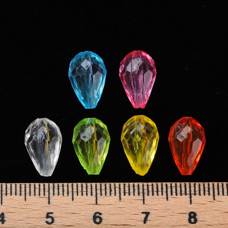 12x8mm Faceted Acrylic Drop Shaped Beads ~ Mixed Colours ~ 40 beads