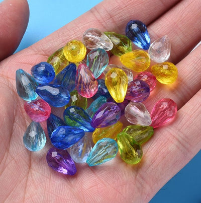 12x8mm Faceted Acrylic Drop Shaped Beads ~ Mixed Colours ~ 40 beads