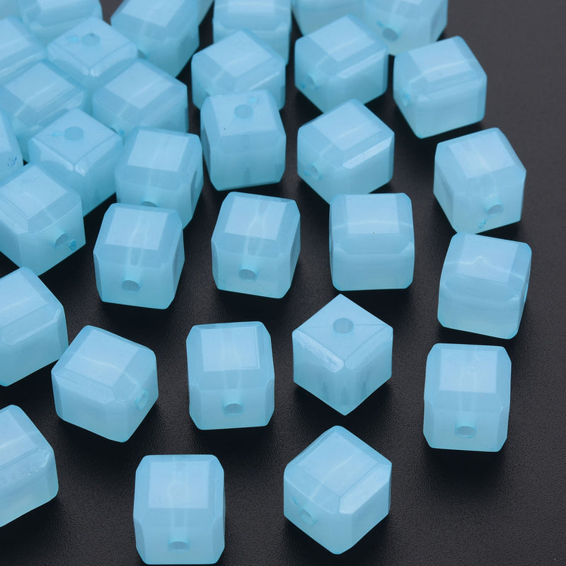 11mm Acrylic Cube Beads ~ Jade Blue ~ Pack of 20