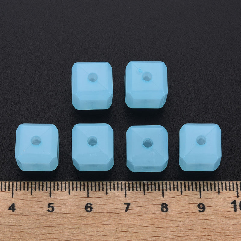 11mm Acrylic Cube Beads ~ Jade Blue ~ Pack of 20
