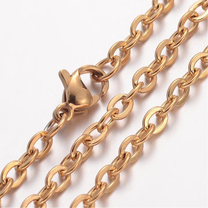 1 x Stainless Steel Cable Chain ~ Ready-to-Wear ~ Gold Plated ~ 19.7" (50cm)