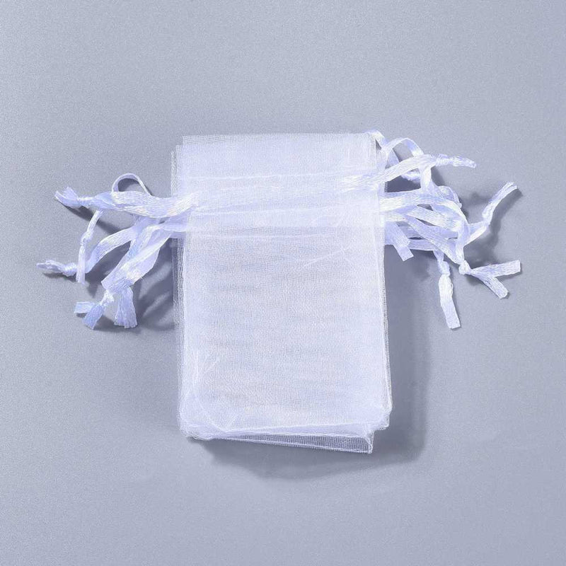 7x5cm Small Organza Gift Bags ~ White ~ Pack of 5