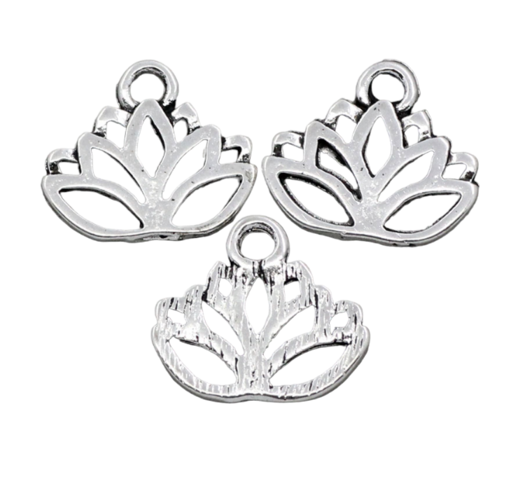 2 x Antique Silver Plated Lotus Charms ~ 17x14mm ~ Lead and Nickel Free