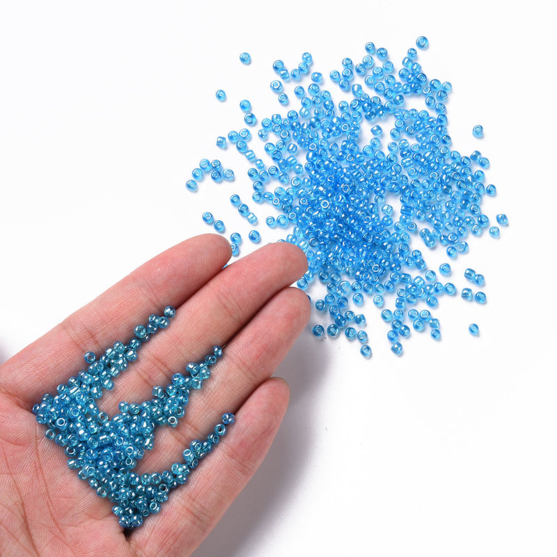 3mm Seed Beads ~ 20g ~ Lustred Light Blue
