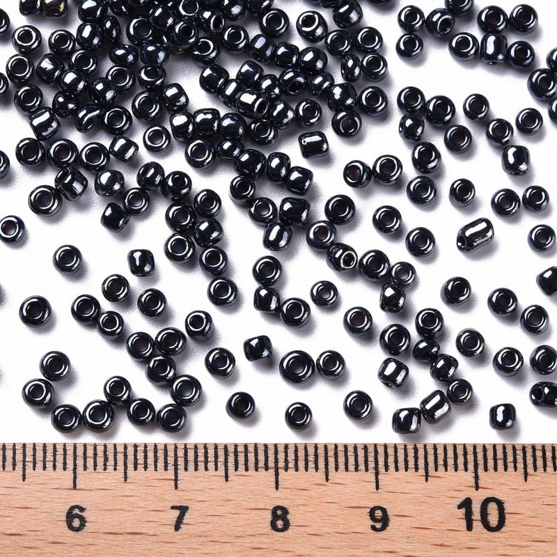 3mm Seed Beads ~ 20g ~ Opaque Lustred Black