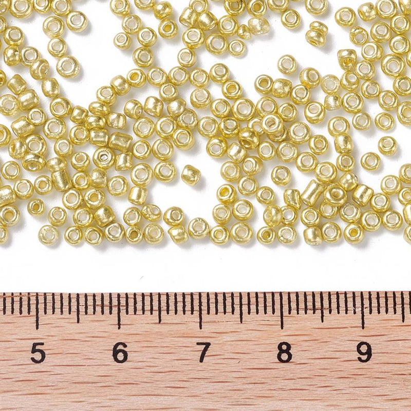2mm Glass Seed Beads ~ 20g ~ Metallic Light Gold