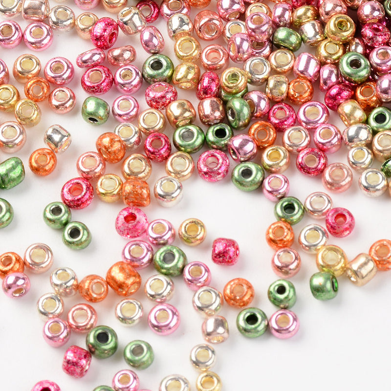3mm Glass Seed Beads ~ 20g ~ Mixed Metallic Colours