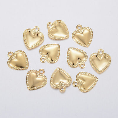 18K Gold Plated Stainless Steel Heart Charms ~ 10x8mm ~ Pack of 5