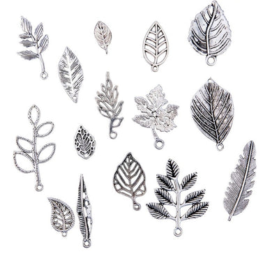 Antique Silver Leaf Charms Mix Pack of 10