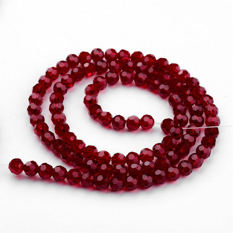 The Bead Store 4mm Faceted Round Glass Beads Dark Red