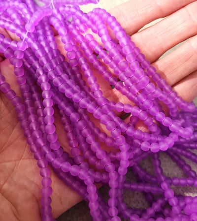 1 Strand of 4mm Round Frosted Glass Beads ~ Light Purple ~ approx. 200 beads