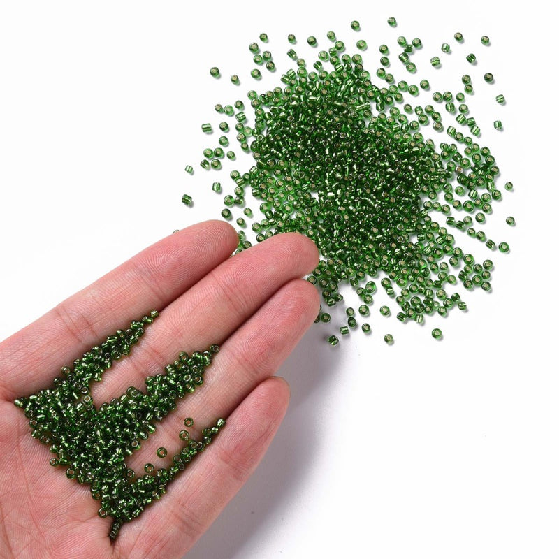 The Bead Store 2mm Seed Beads Silver Lined Green