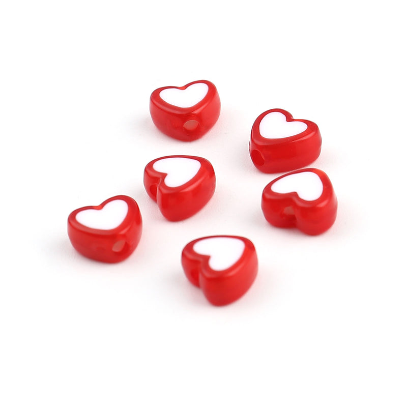 The Bead Sore 8x7mm Acrylic Heart Shaped Beads Red and White Pack of 20 