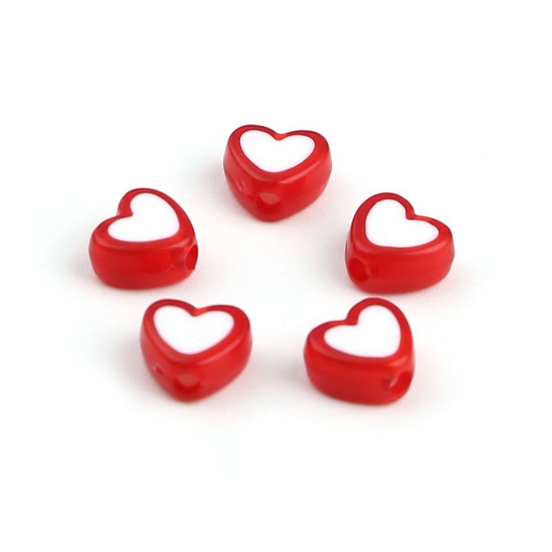 The Bead Sore 8x7mm Acrylic Heart Shaped Beads Red and White Pack of 20 