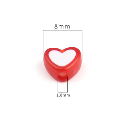 The Bead Sore 8x7mm Acrylic Heart Shaped Beads Red and White Pack of 20 