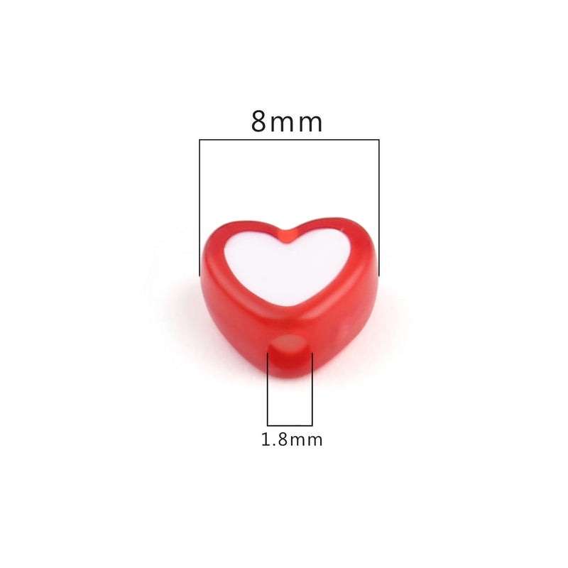 The Bead Sore 8x7mm Acrylic Heart Shaped Beads Red and White Pack of 20 