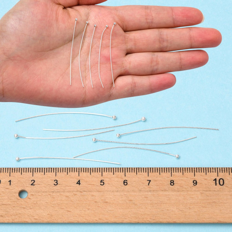 The Bead Store 0.5mm Silver Plated Brass Ball Headpins 50mm Long