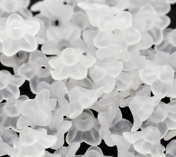 The Bead Store 10mm Acrylic Flower Bead Caps ~ Frosted White ~ Pack of 50